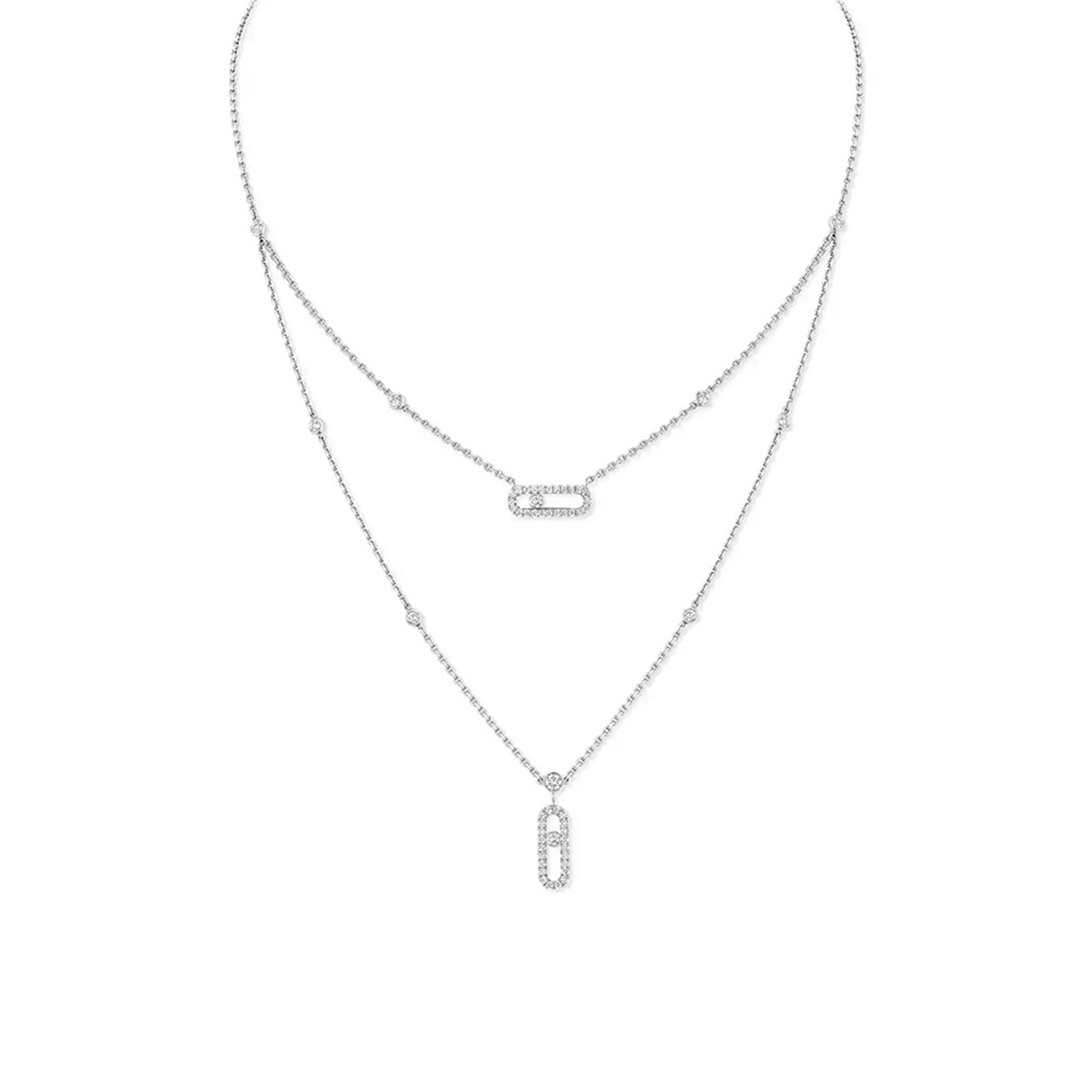 Mes1kaa move uno double circle pave d1am0nd necklace 07174-wg